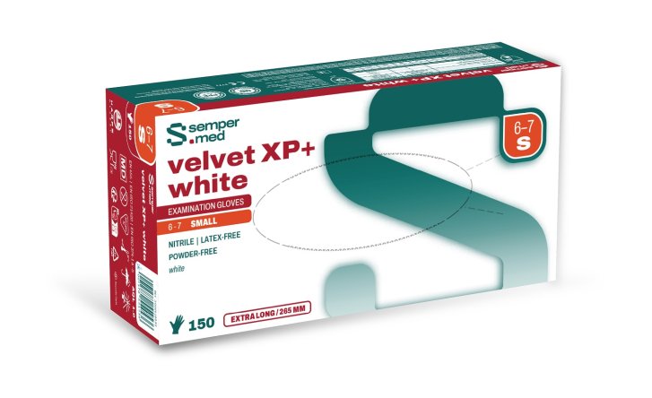 Rukavice Sempermed Velvet XP+white S/150ks (karton)