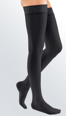 Mediven Elegance-S-punčocha stehenní, vel. 1N, krajka, barva ČERNÁ, platinum 
